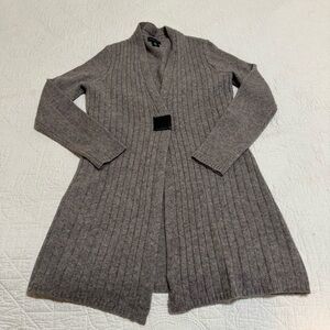 Adrienne Vittadini Brown Ribbed Yak Wool Cardigan